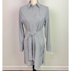 Misha Nonoo Mayfair Cotton Shirt Dress Button Down Black White Stripe Size 4